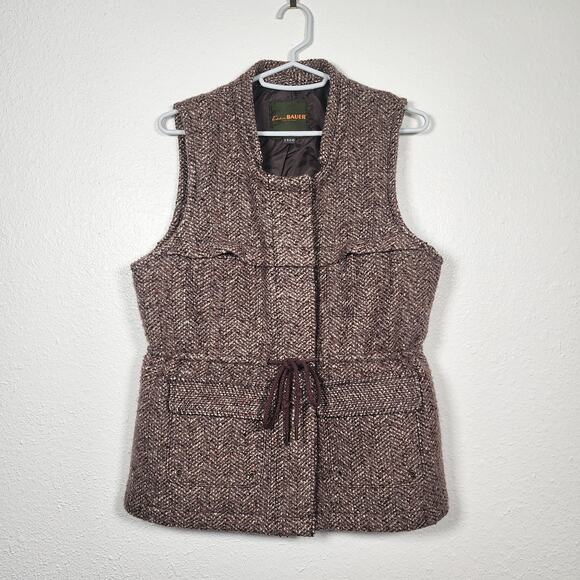 Eddie Bauer Wool Mohair Blend Vest Women Herringbone Button Front Pockets Medium - Picture 1 of 10